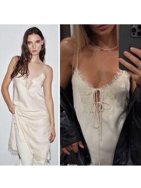 Zara Ivory Lace-Trim Slip Dress